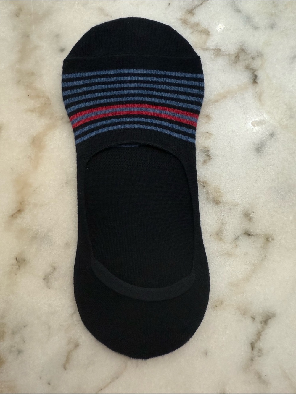NWOT Men's Black No-Show Socks w Blue & Red Stripes